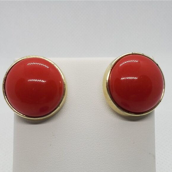 Vintage Red & Gold Earrings - Picture 1 of 3